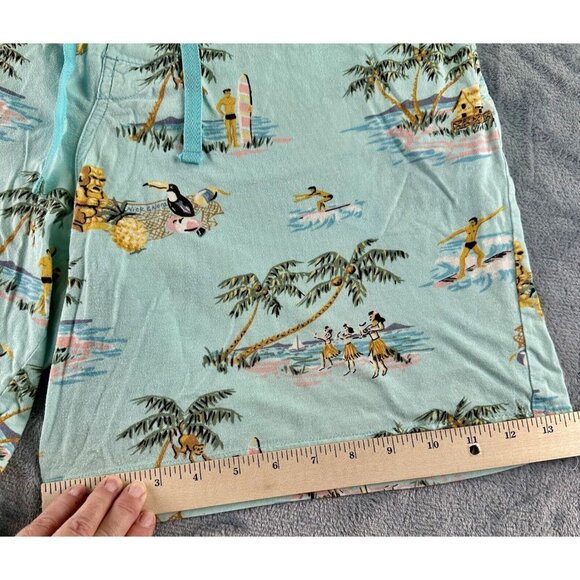 NICK & NORA Flannel Pajama Shorts Men’s Med Aqua Blue Hawaii Toucan Hula Surfer - Picture 8 of 16